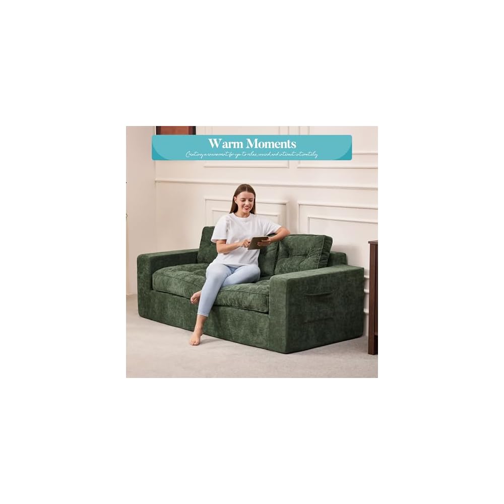 Hobestluk 2 in 1 Chenille Couch for Small Space Boneless Floor Sofa