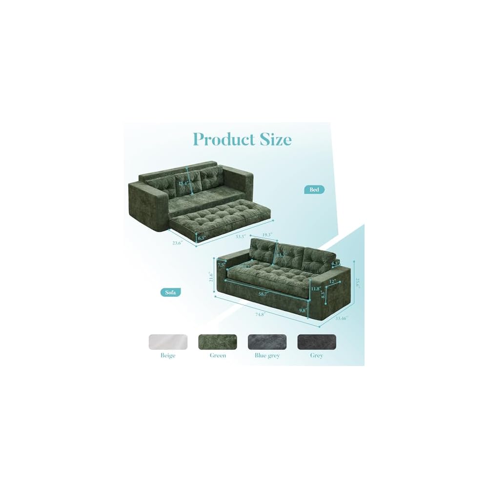 Hobestluk 2 in 1 Chenille Couch for Small Space Boneless Floor Sofa