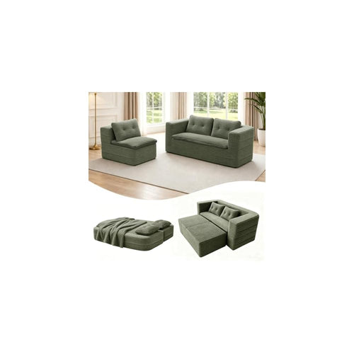 80" Futon Sofa Bed, King Size Corduroy Boneless Couch Bed (Green)