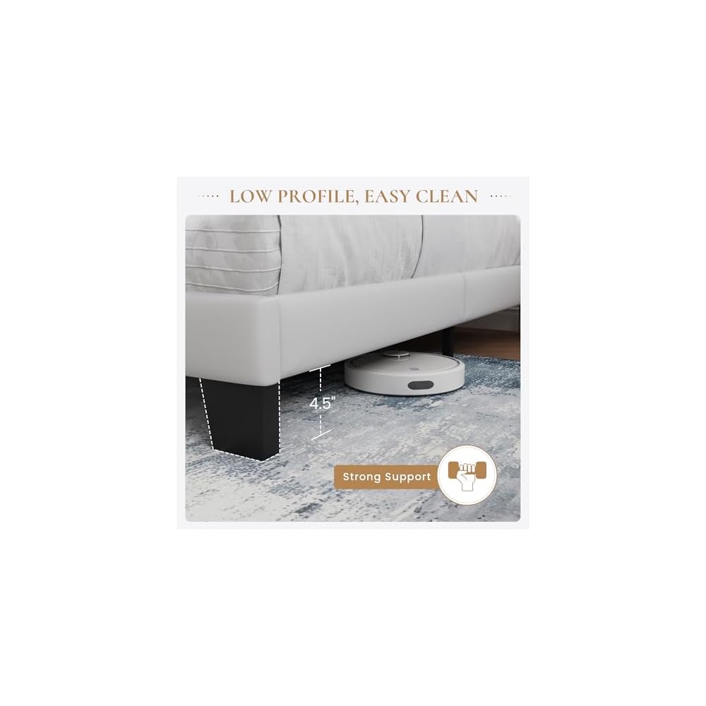 SHA CERLIN Full Platform Bed Frame with Upholstered Velvet Headboard, White