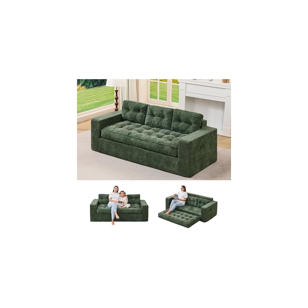 Hobestluk 2 in 1 Chenille Couch for Small Space Boneless Floor Sofa