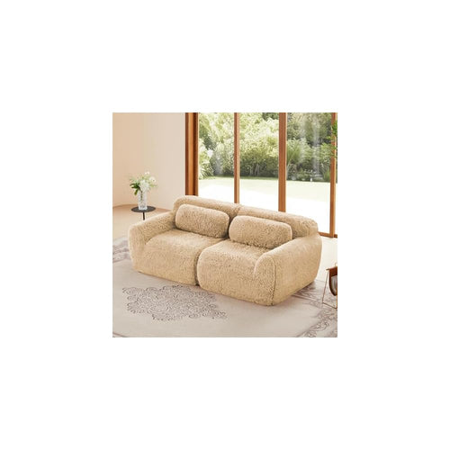 80" Modern Modular Sectional Sofa, Plush Fabric Boneless Couch, Oversized Cloud Sofa for Living Room, No Assembly Required (Light Khaki, Loveseat)