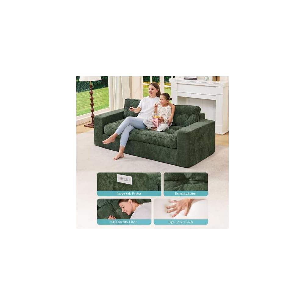 Hobestluk 2 in 1 Chenille Couch for Small Space Boneless Floor Sofa