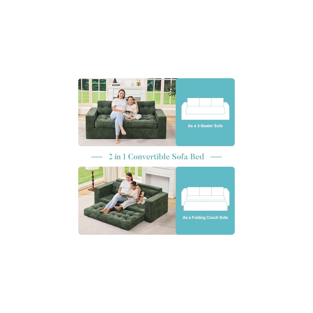 Hobestluk 2 in 1 Chenille Couch for Small Space Boneless Floor Sofa