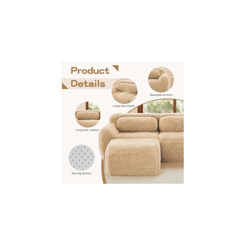 80" Modern Modular Sectional Sofa, Plush Fabric Boneless Couch, Oversized Cloud Sofa for Living Room, No Assembly Required (Light Khaki, Loveseat)