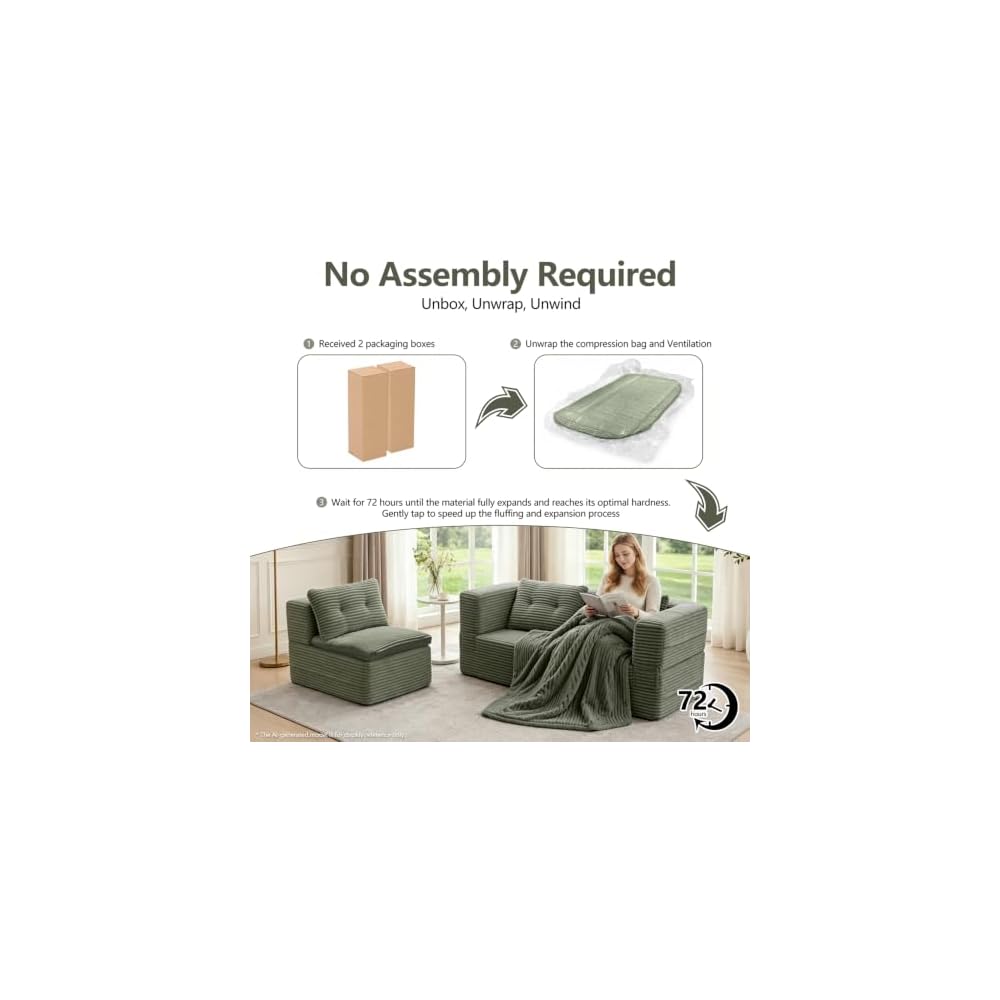 80" Futon Sofa Bed, King Size Corduroy Boneless Couch Bed (Green)