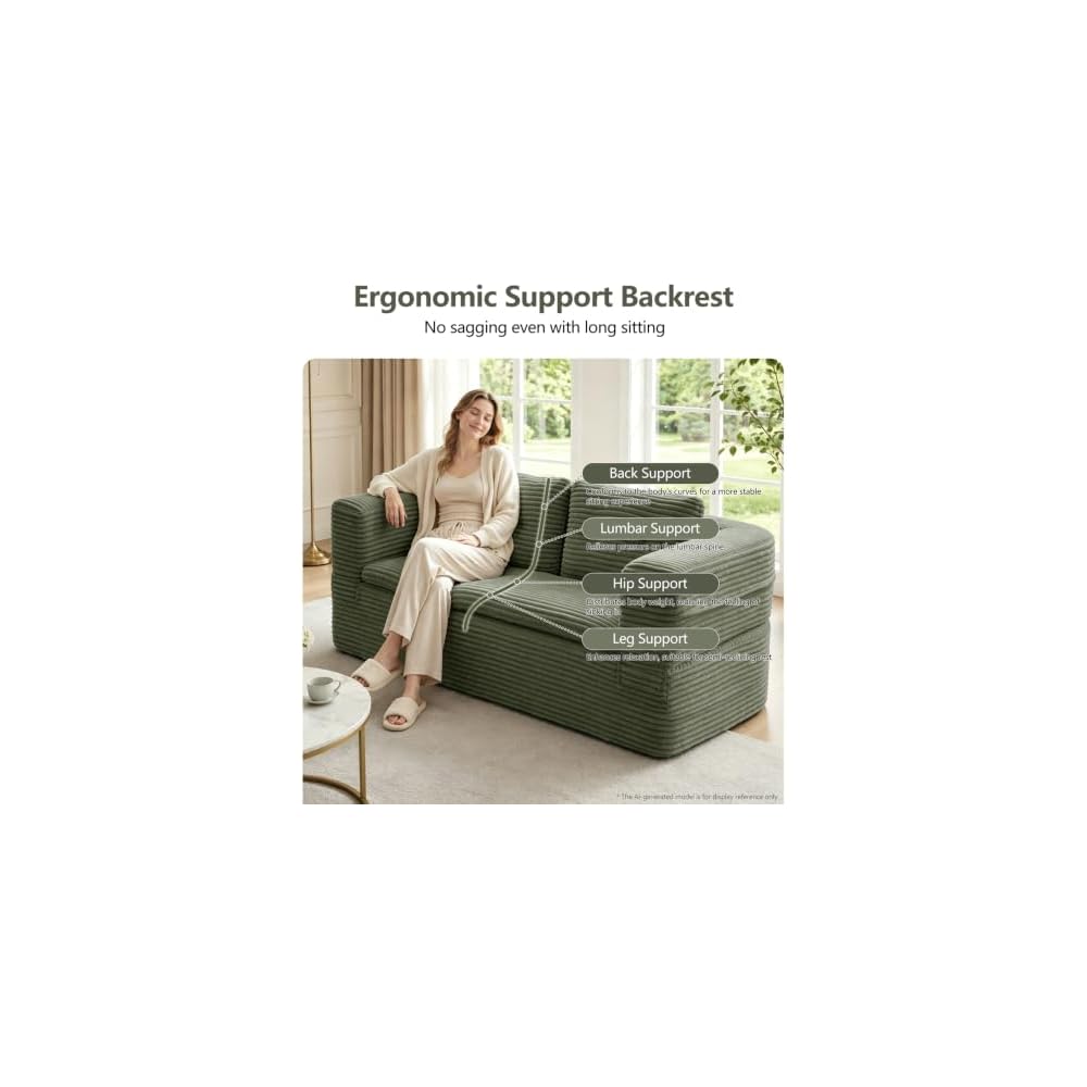 80" Futon Sofa Bed, King Size Corduroy Boneless Couch Bed (Green)