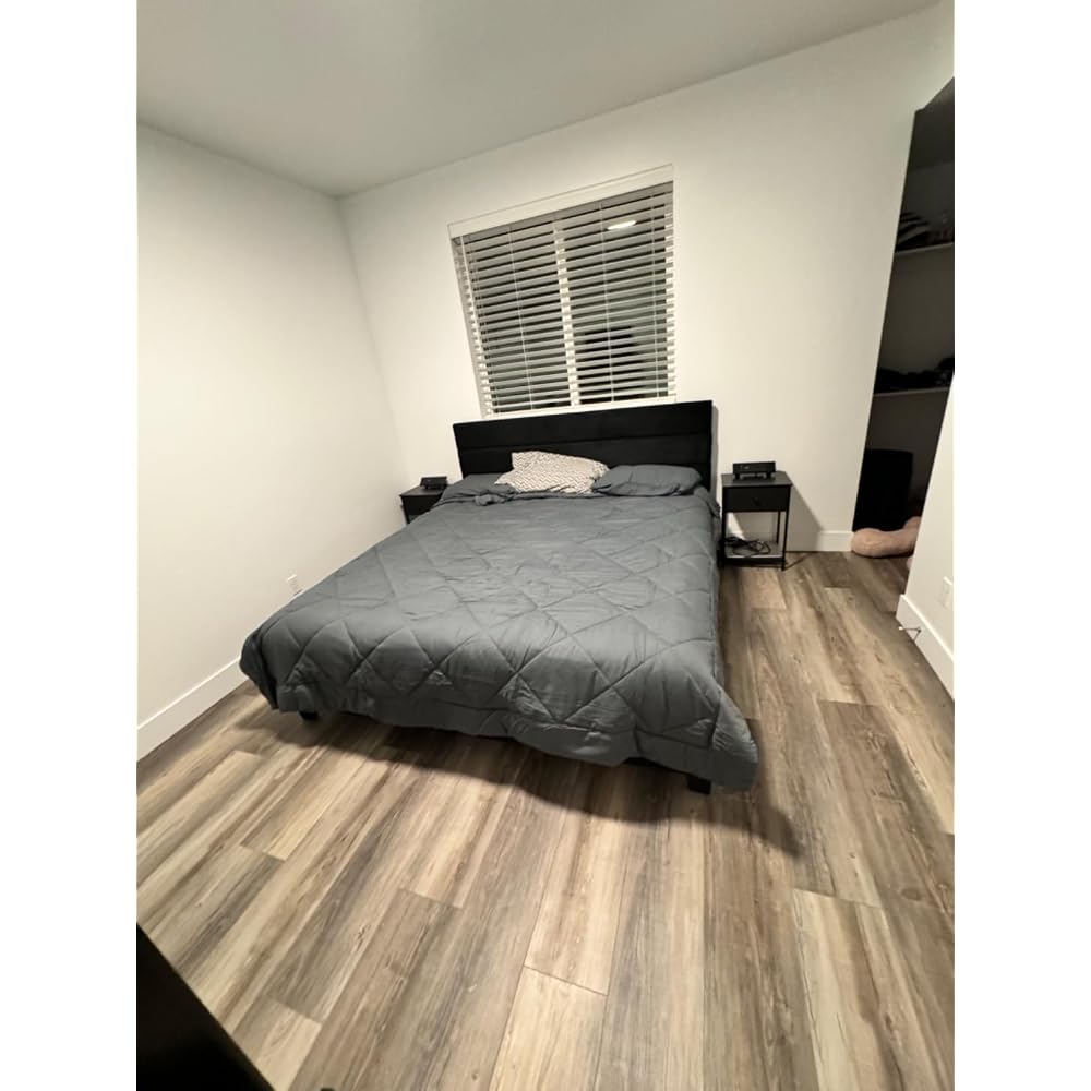 SHA CERLIN Full Platform Bed Frame with Upholstered Velvet Headboard, White
