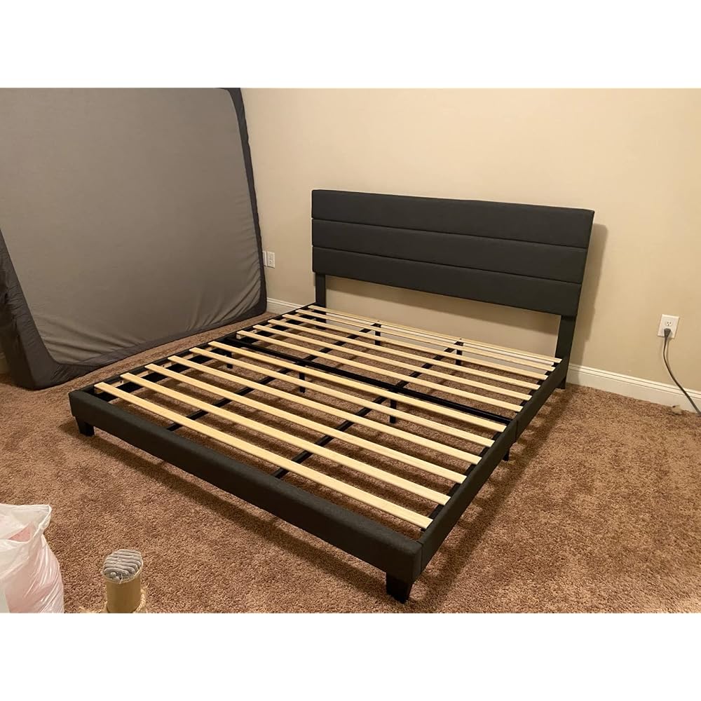 SHA CERLIN Full Platform Bed Frame with Upholstered Velvet Headboard, White