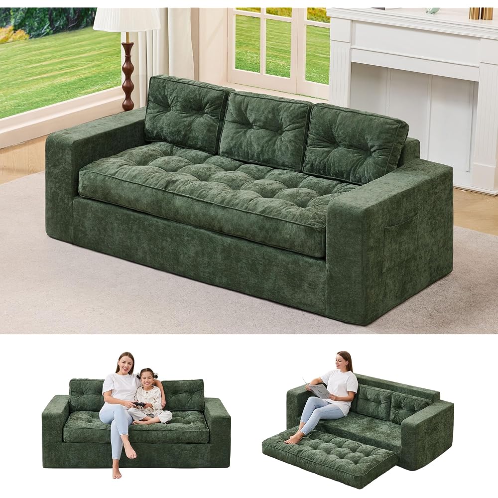 Hobestluk 2 in 1 Chenille Couch for Small Space Boneless Floor Sofa