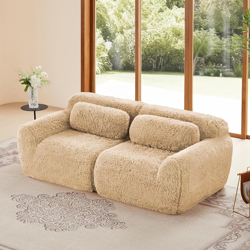 80" Modern Modular Sectional Sofa, Plush Fabric Boneless Couch, Oversized Cloud Sofa for Living Room, No Assembly Required (Light Khaki, Loveseat)